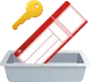 Picture of a bin at security with a boarding pass and a key