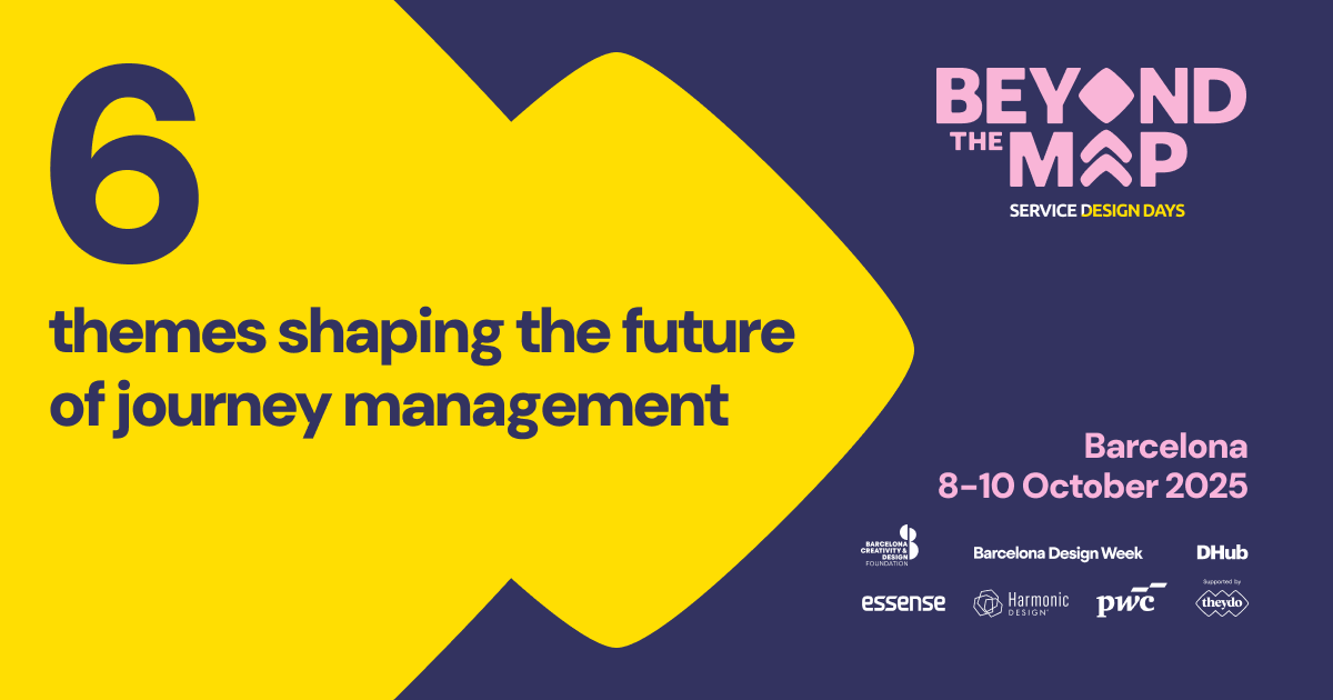 Event poster for "Beyond the Map: Service Design Days" in Barcelona, 8-10 October 2025, featuring themes on journey management.