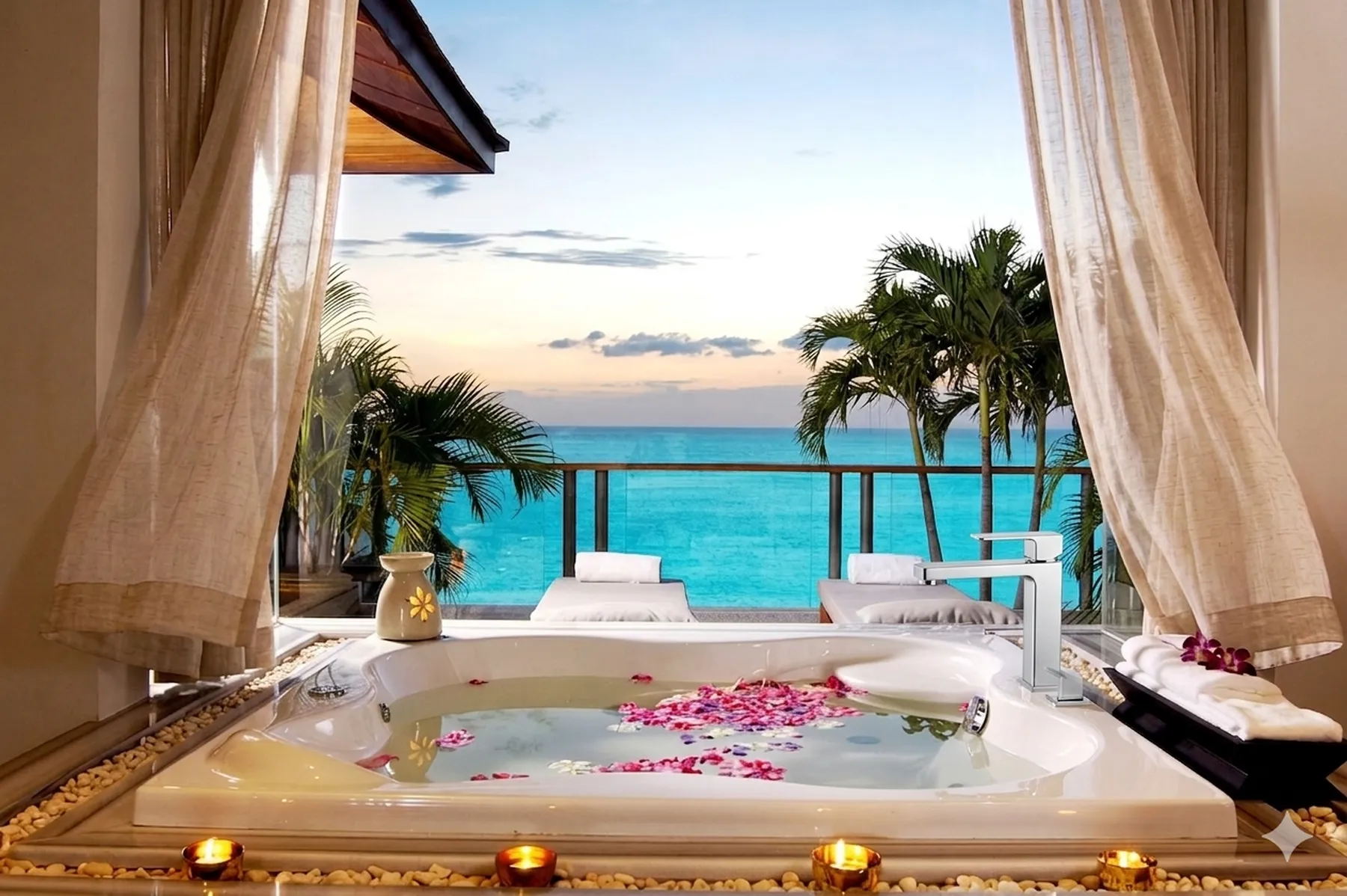 Huwelijksreis doorbrengen in de jacuzzi met vet uitzicht