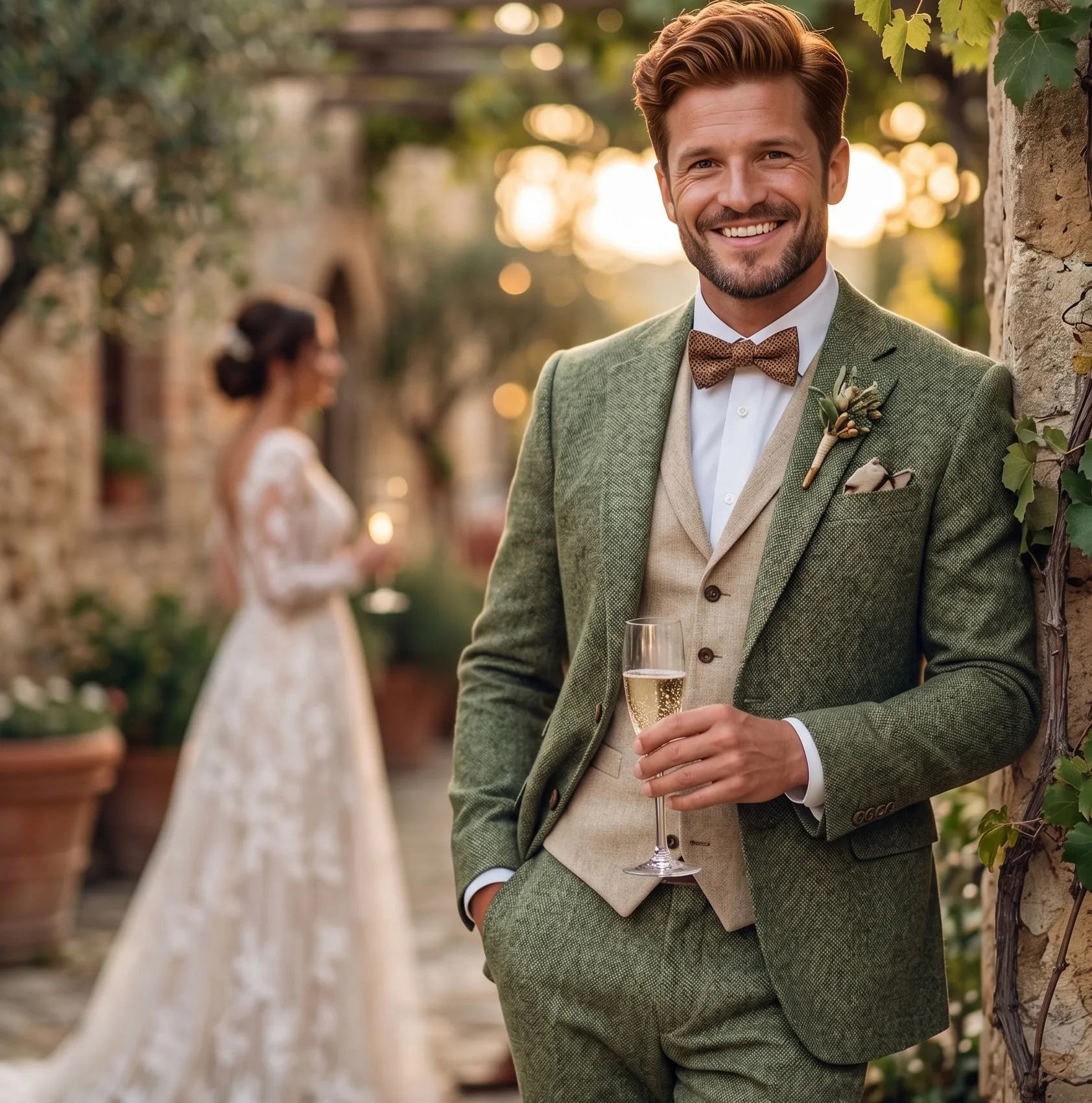 driedelig trouwpak groen met beige gilet voor stijl in aardetinten trouwpak trend 2026 trouwpak mannen summer chic bij Suits at Sea