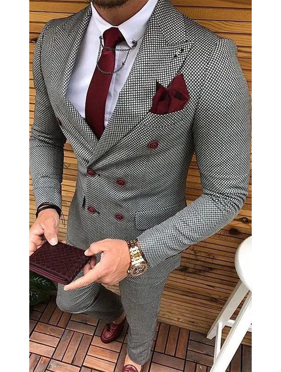 Exclusief double breasted trouwpak op maat kopen - rode accessoires en details