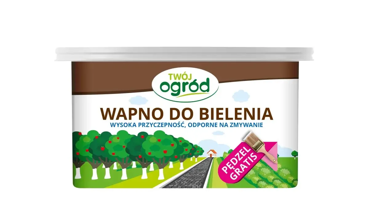 Wapno do bielenia drzew w wiaderku z pędzlem