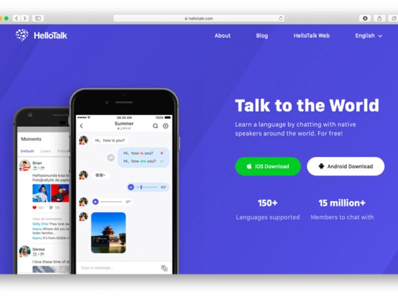 HelloTalk là trang web giúp người dùng luyện tập nhiều ngôn ngữ khác nhau