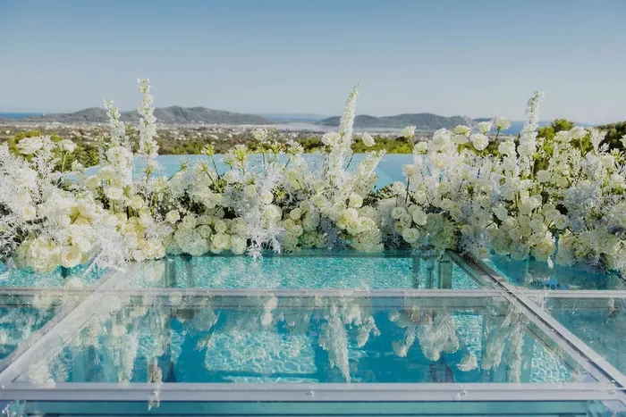 Laetitia and Sylvian luxury villa wedding — reception details, Ibiza