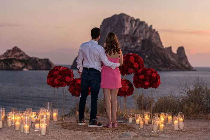 Wedding proposal at Es Vedrà Ibiza — evening celebrations, Ibiza