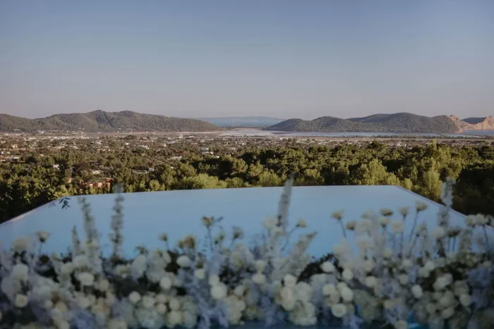 Laetitia and Sylvian luxury villa wedding — couple portraits, Ibiza