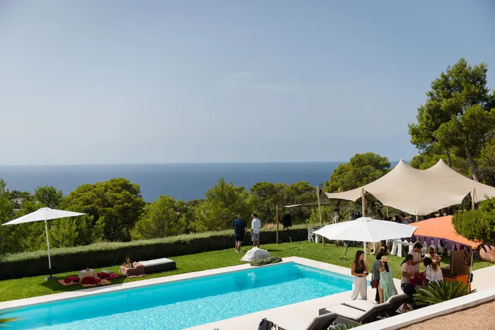 Anniversary celebration at Cotton Beach Club — couple portraits, Ibiza