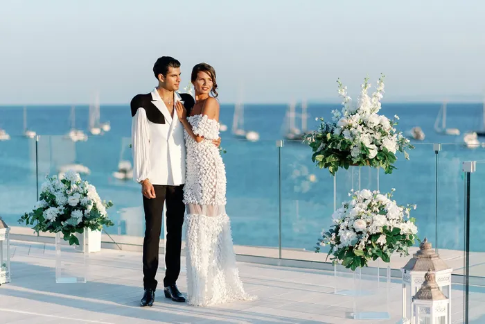 Wedding inspiration shoot at Nobu Ibiza — couple portraits, Ibiza