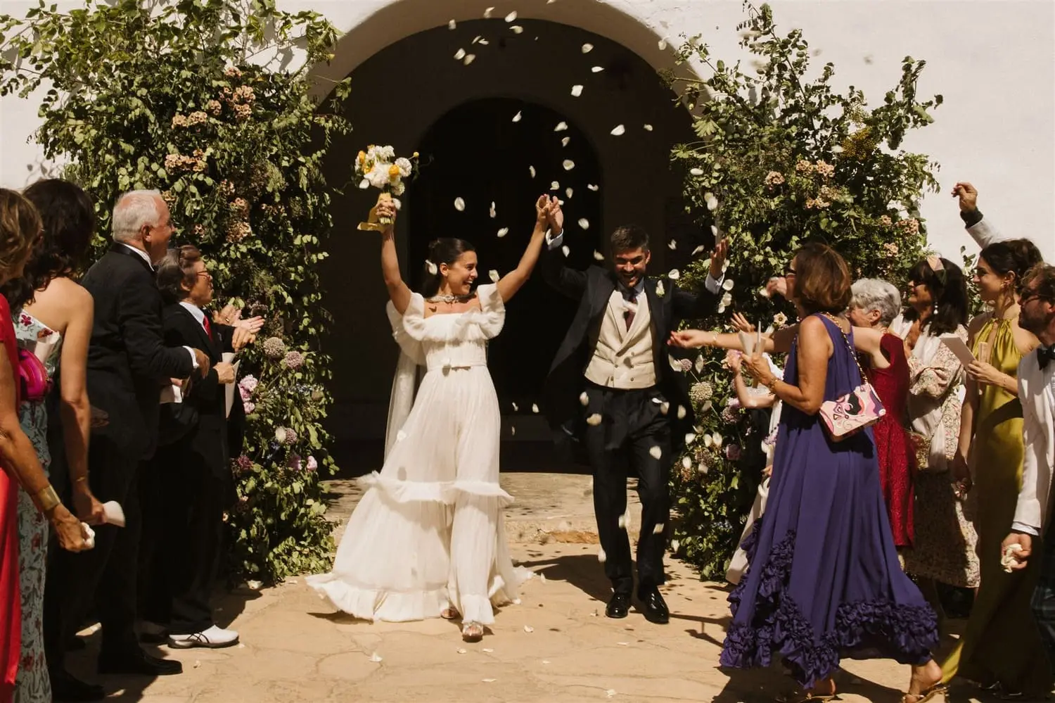 Ibiza church wedding ceremony exit with confetti