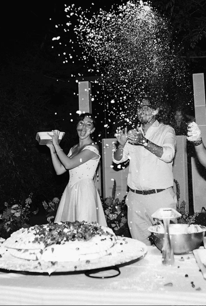 Finca wedding with a long party and cake show organised by Bliss Ibiza Wedding Planner