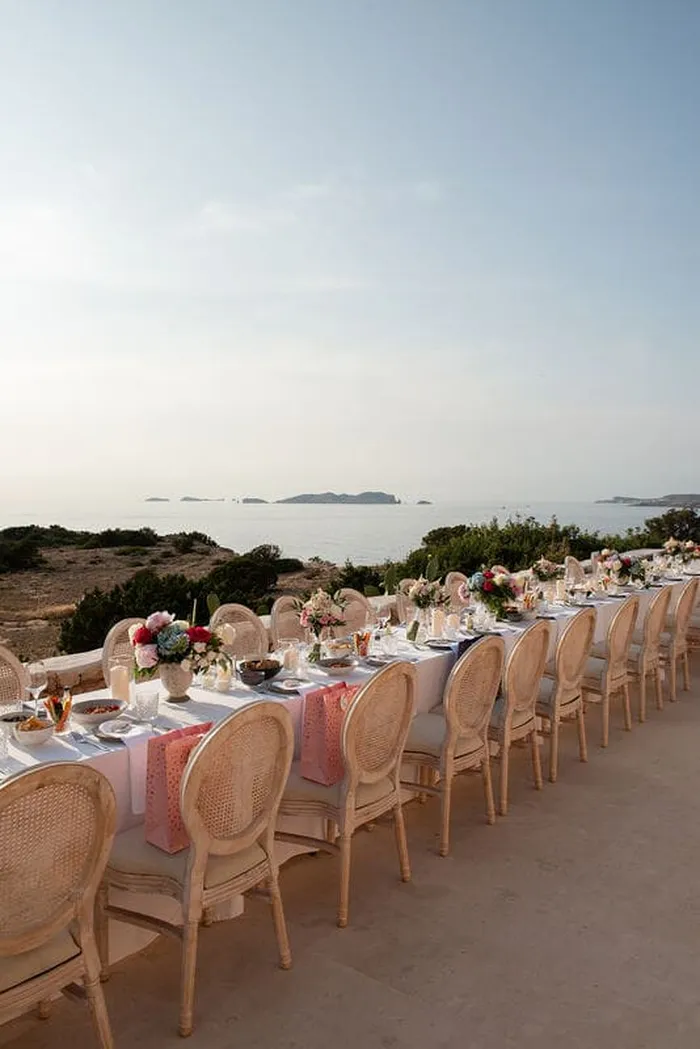 Infinity pool wedding reception Mediterranean view