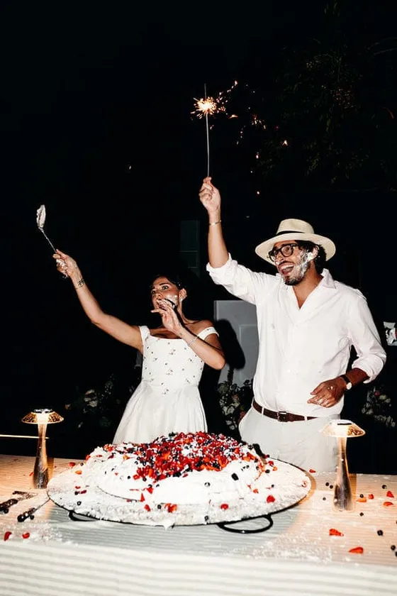 Finca wedding with a long party and cake show organised by Bliss Ibiza Wedding Planner