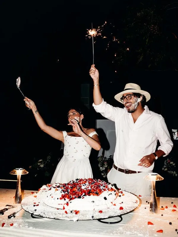 Finca wedding with a long party and cake show organised by Bliss Ibiza Wedding Planner