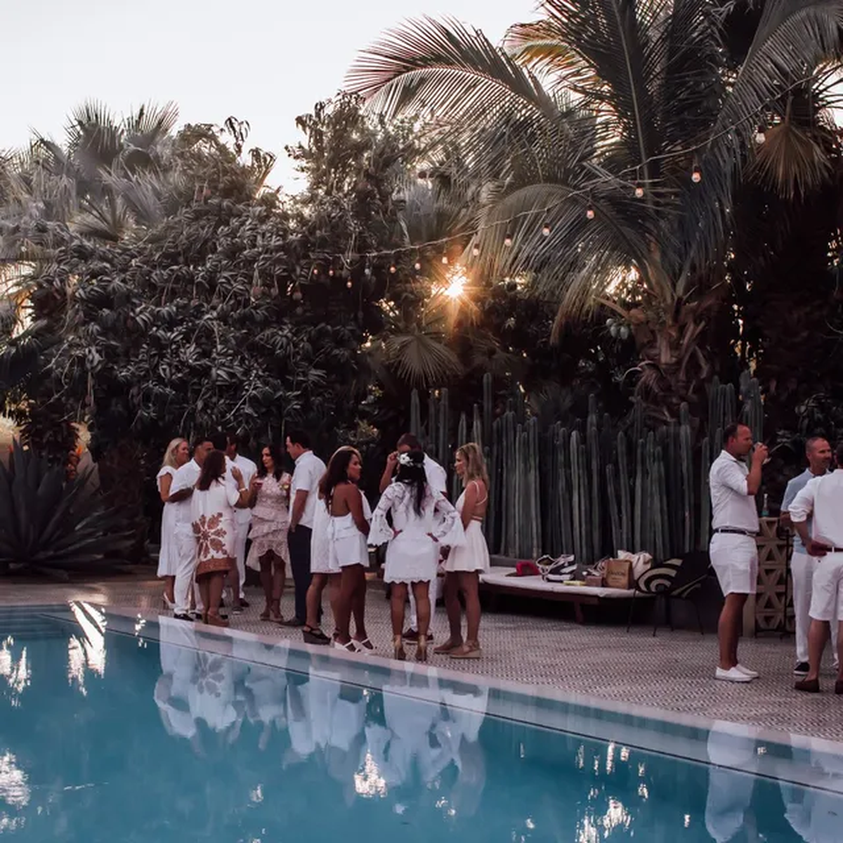Guests enjoying a pre-event celebration at a private Ibiza villa