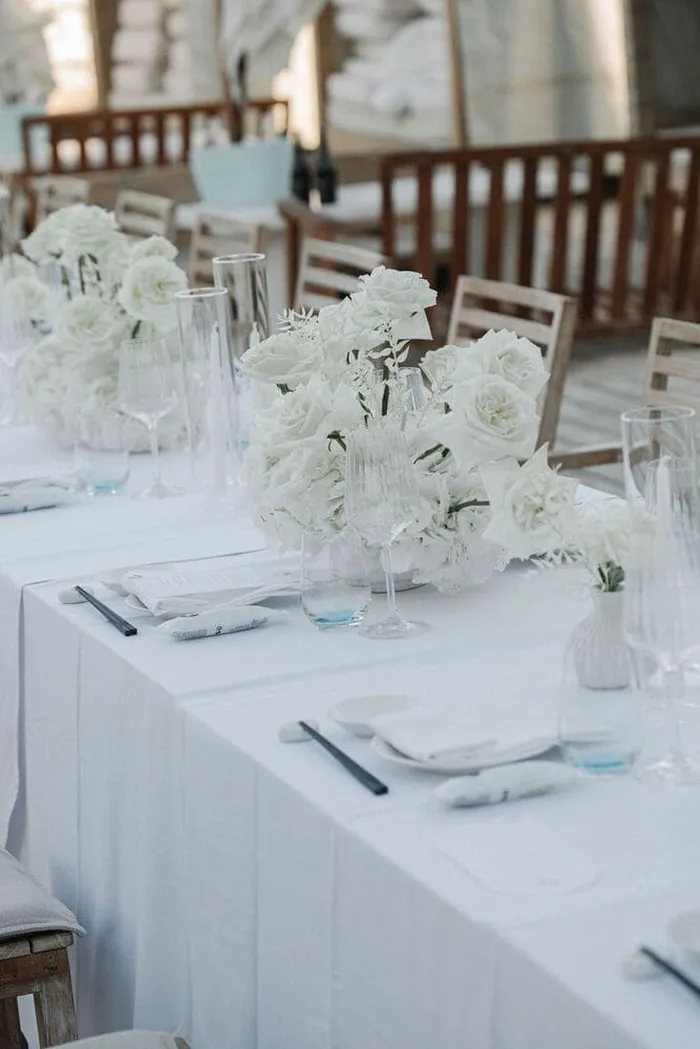 White wedding at Nobu Hotel Ibiza — evening celebrations, Ibiza