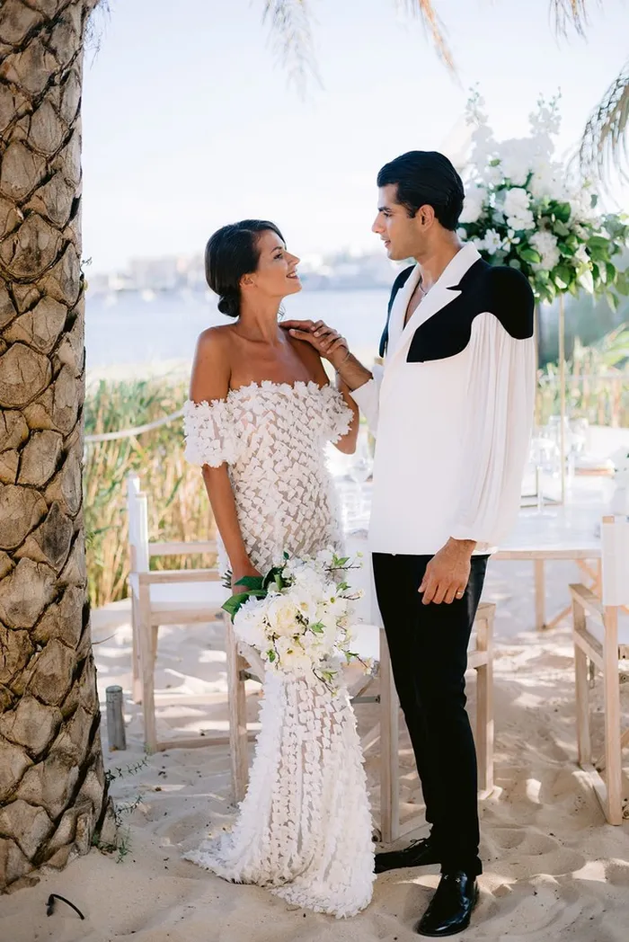 Wedding inspiration shoot at Nobu Ibiza — couple portraits, Ibiza