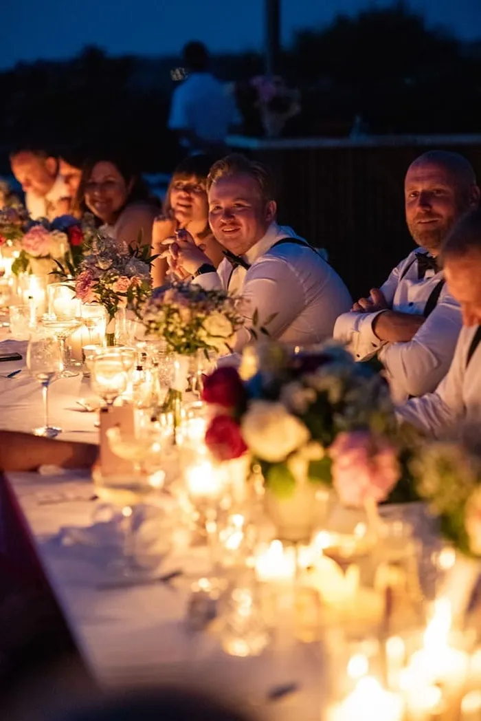 Laureen and David at Villa Es Vedra — evening celebrations, Ibiza
