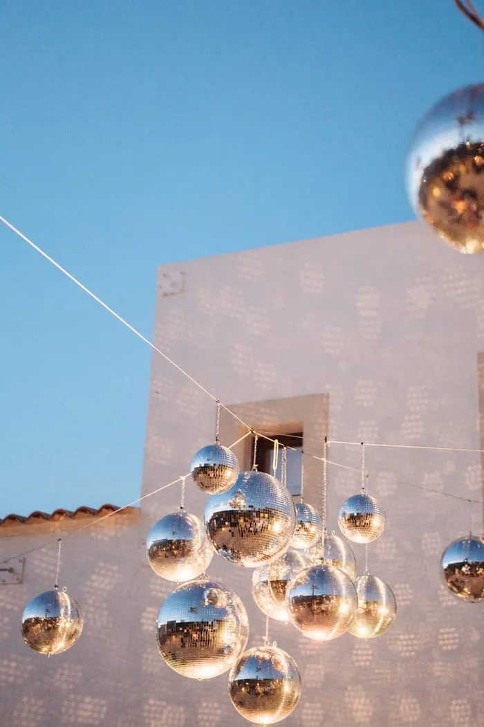 disco balls installation for ibiza wedding