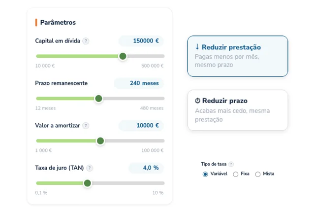 Simulador de poupança ao amortizar o crédito