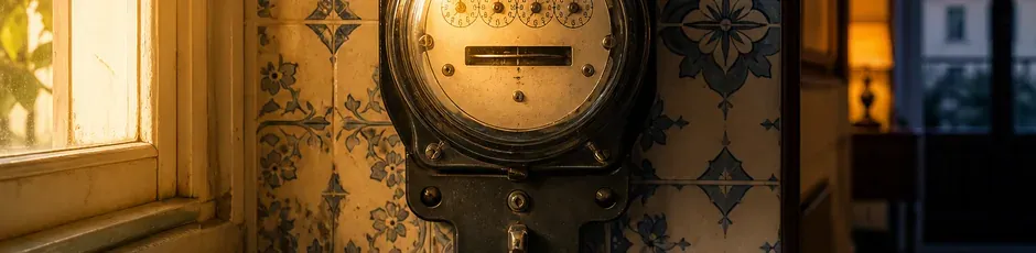 Contador elétrico e fatura simbolizando as horas de vazio e fora de vazio da tarifa bi-horária eletricidade