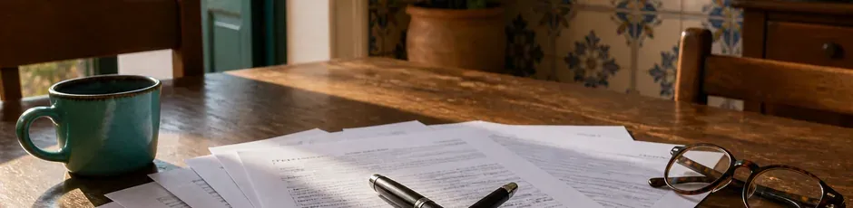 Pais e filhos a analisar juntos um contrato de crédito habitação em casa