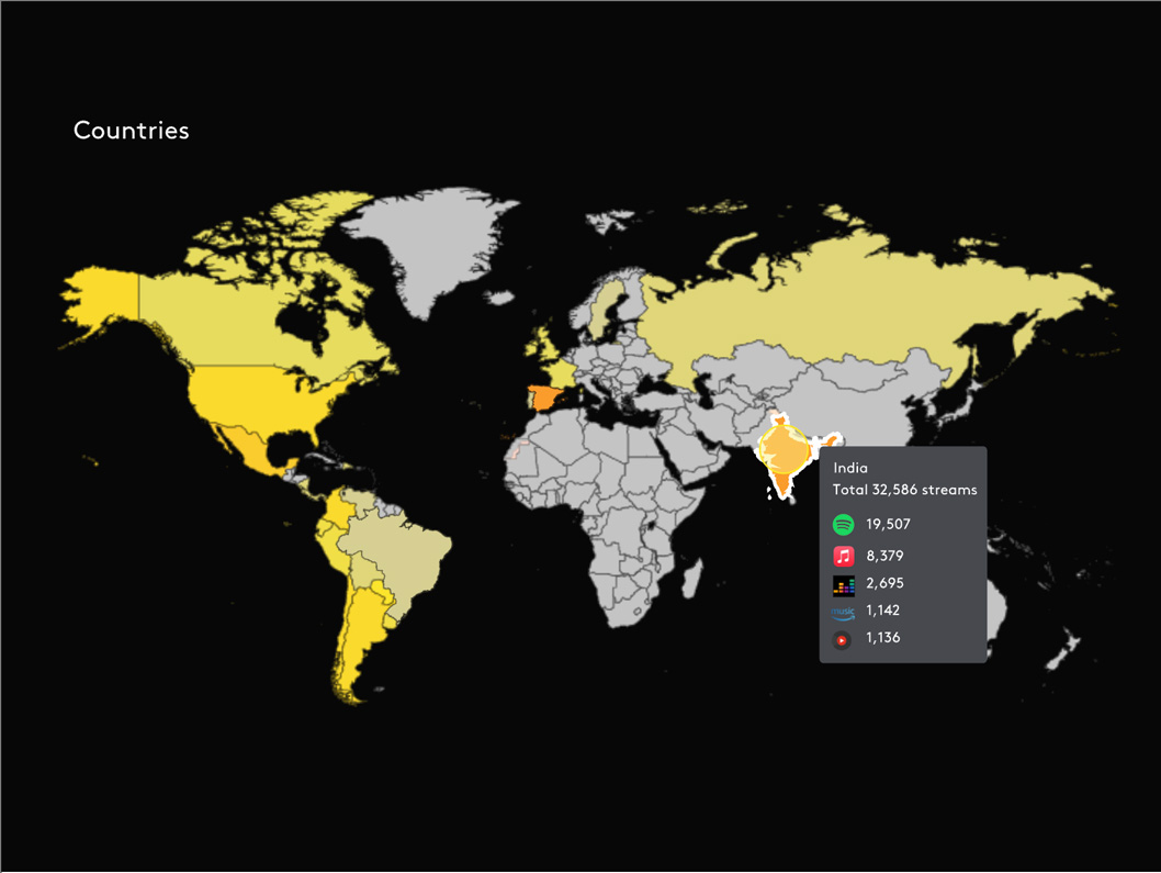 A world maps showing where all audiences are tuning in from