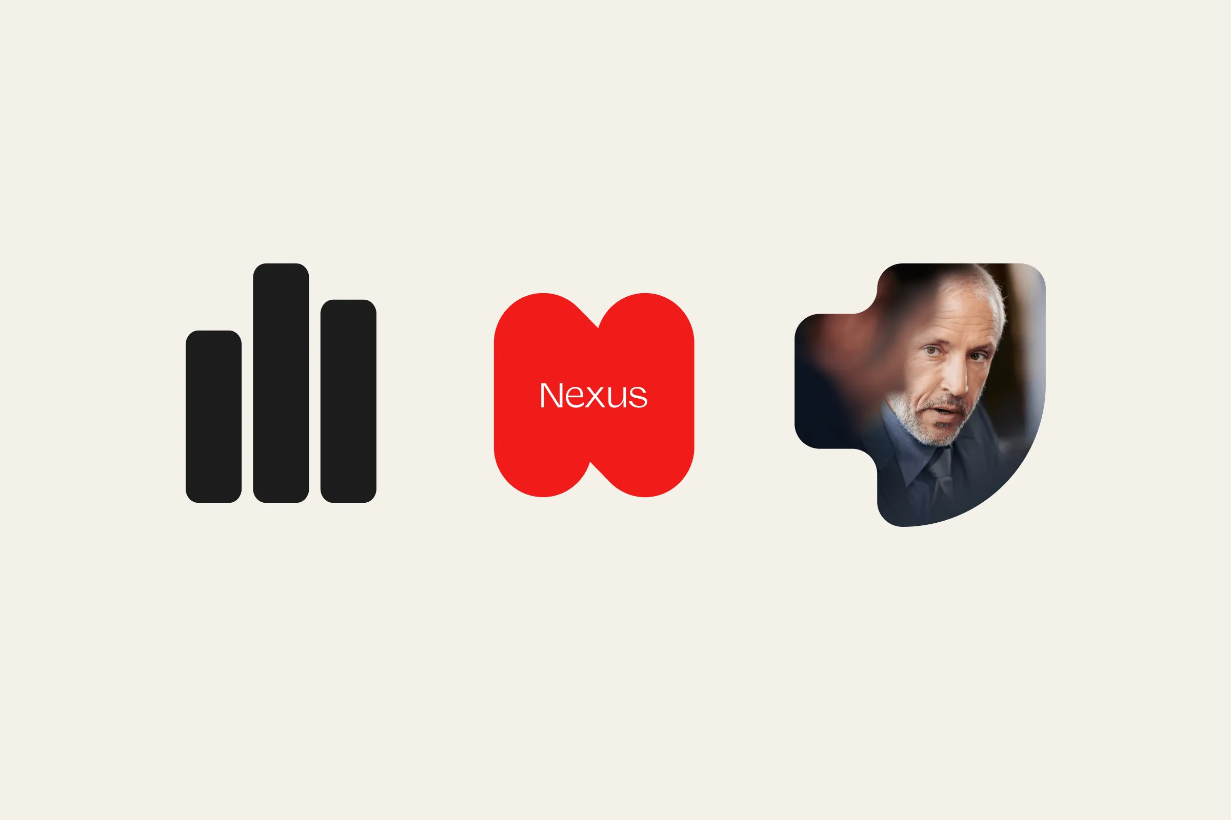 Three shapes showing how the brand can be applied to graphics, sub-brands and photography