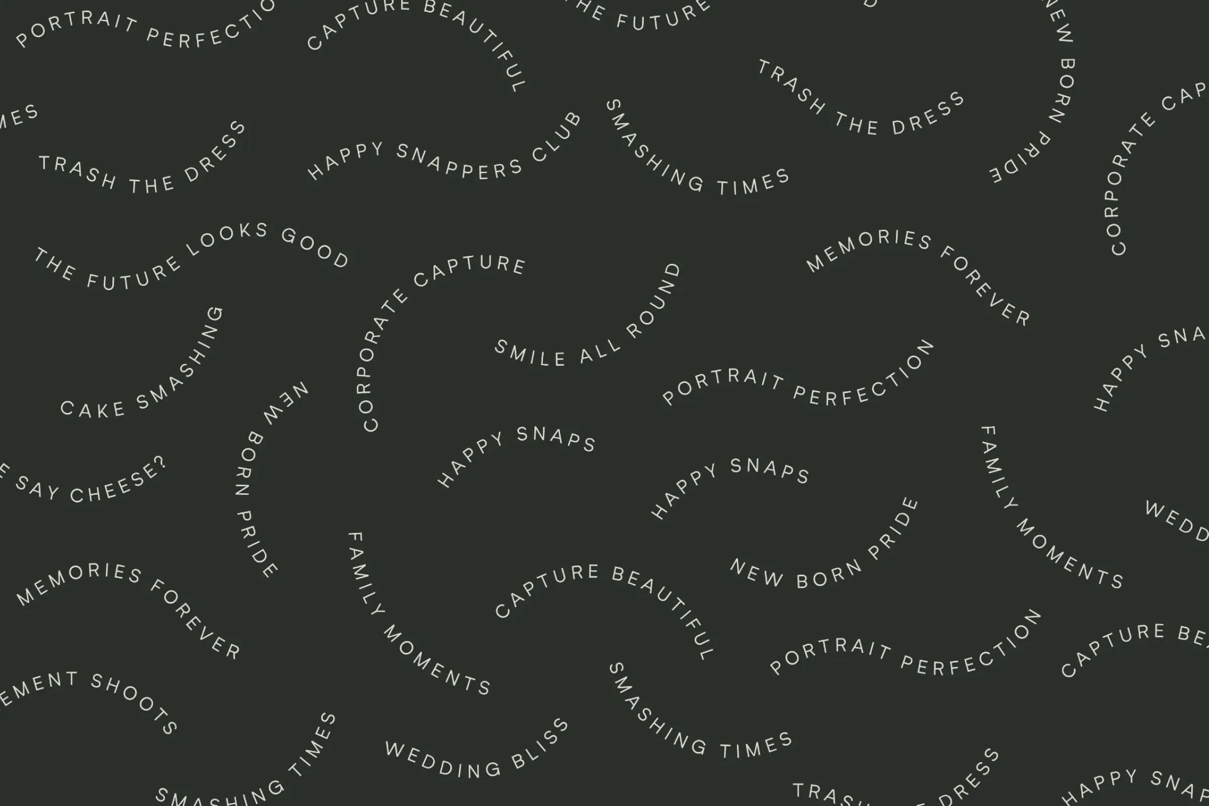 Playful typography showing the photography services offered by the client