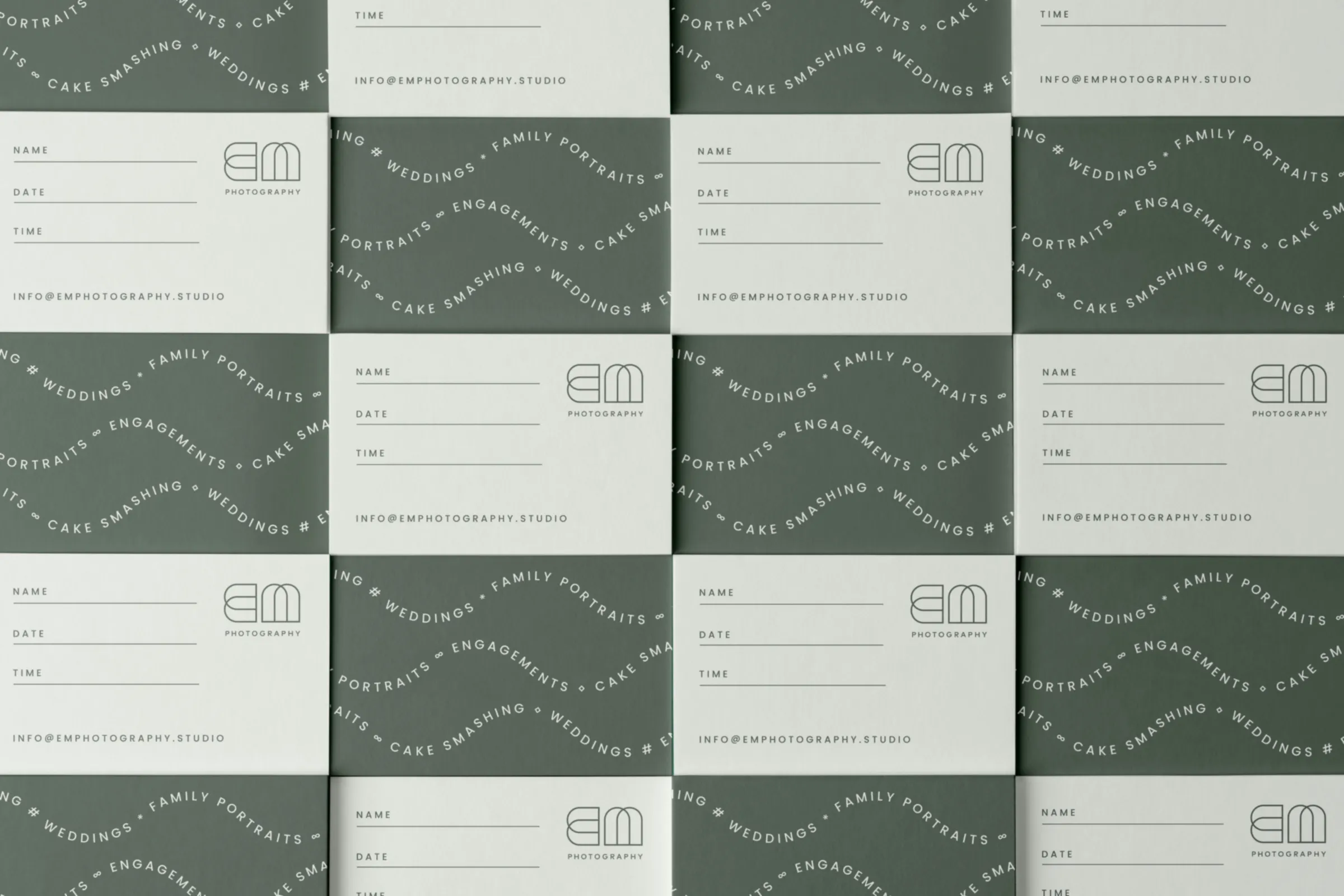 Business card design, incorporating the playful, wavy typography