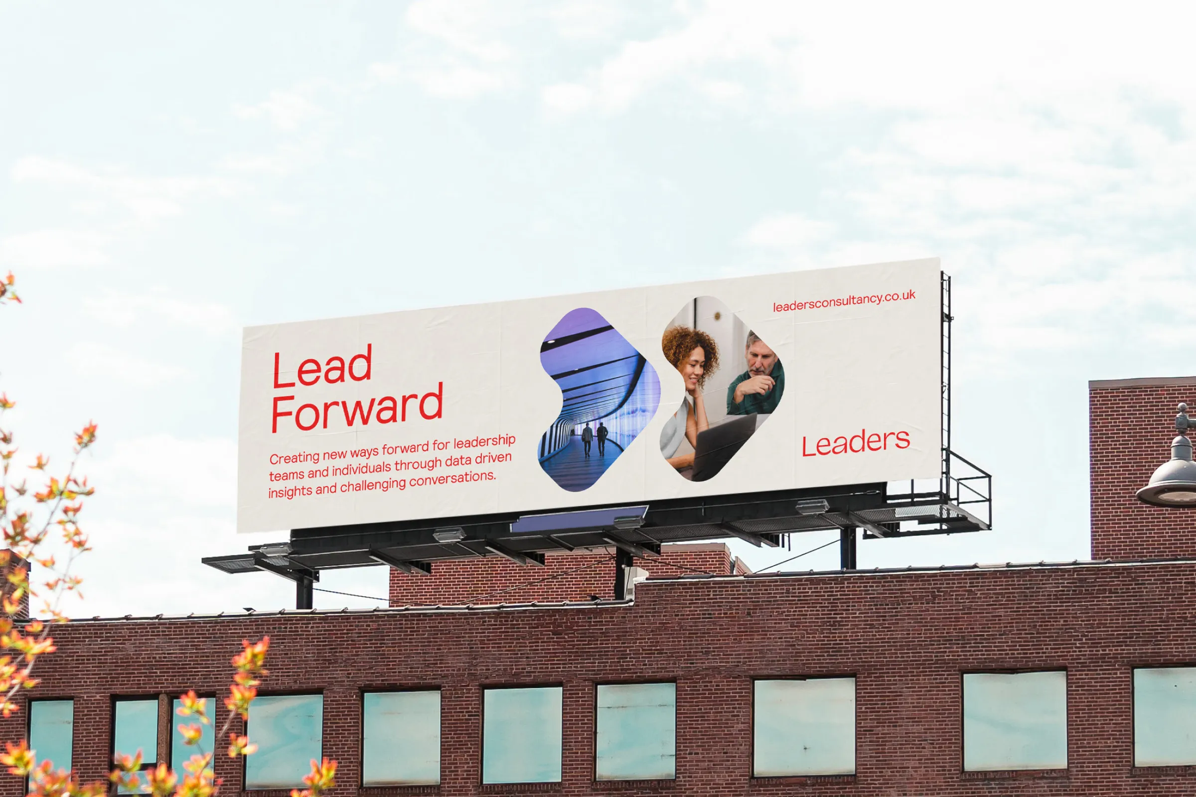 A billboard advert showing how the Leader’s brand can be applied across different media