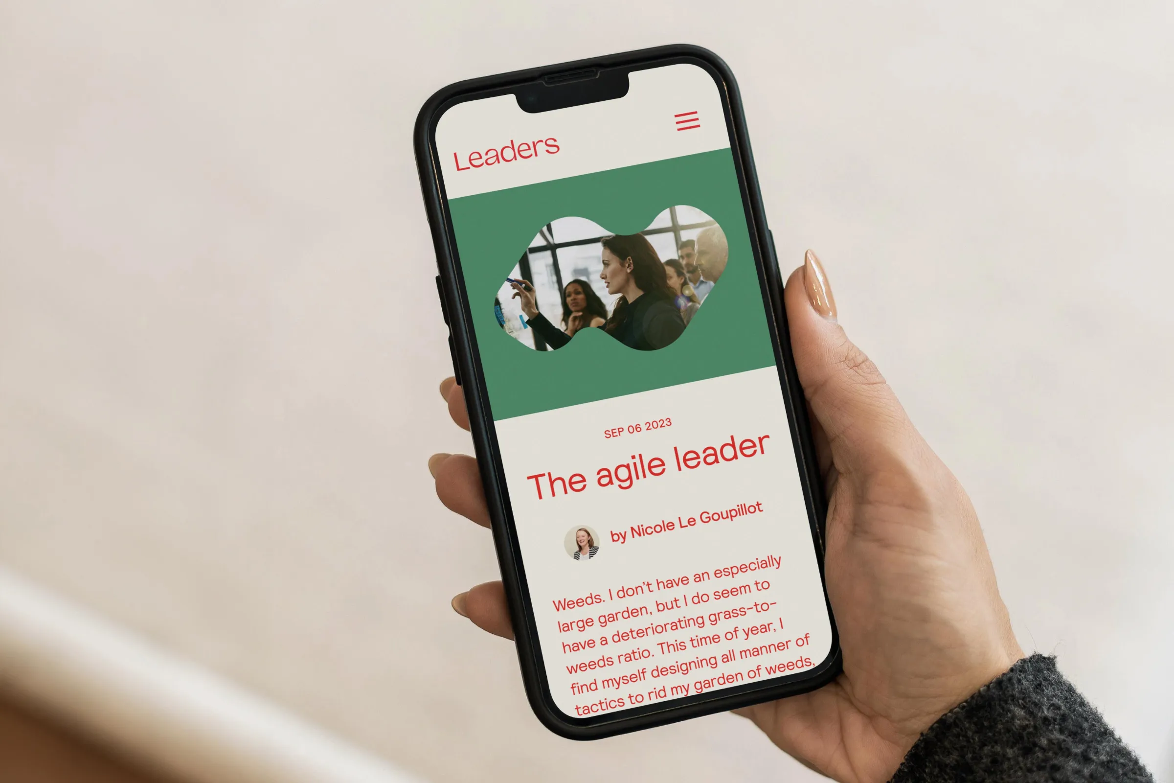 The responsive website shown on a phone.