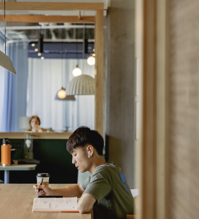 Students working in the communal area at The Bon