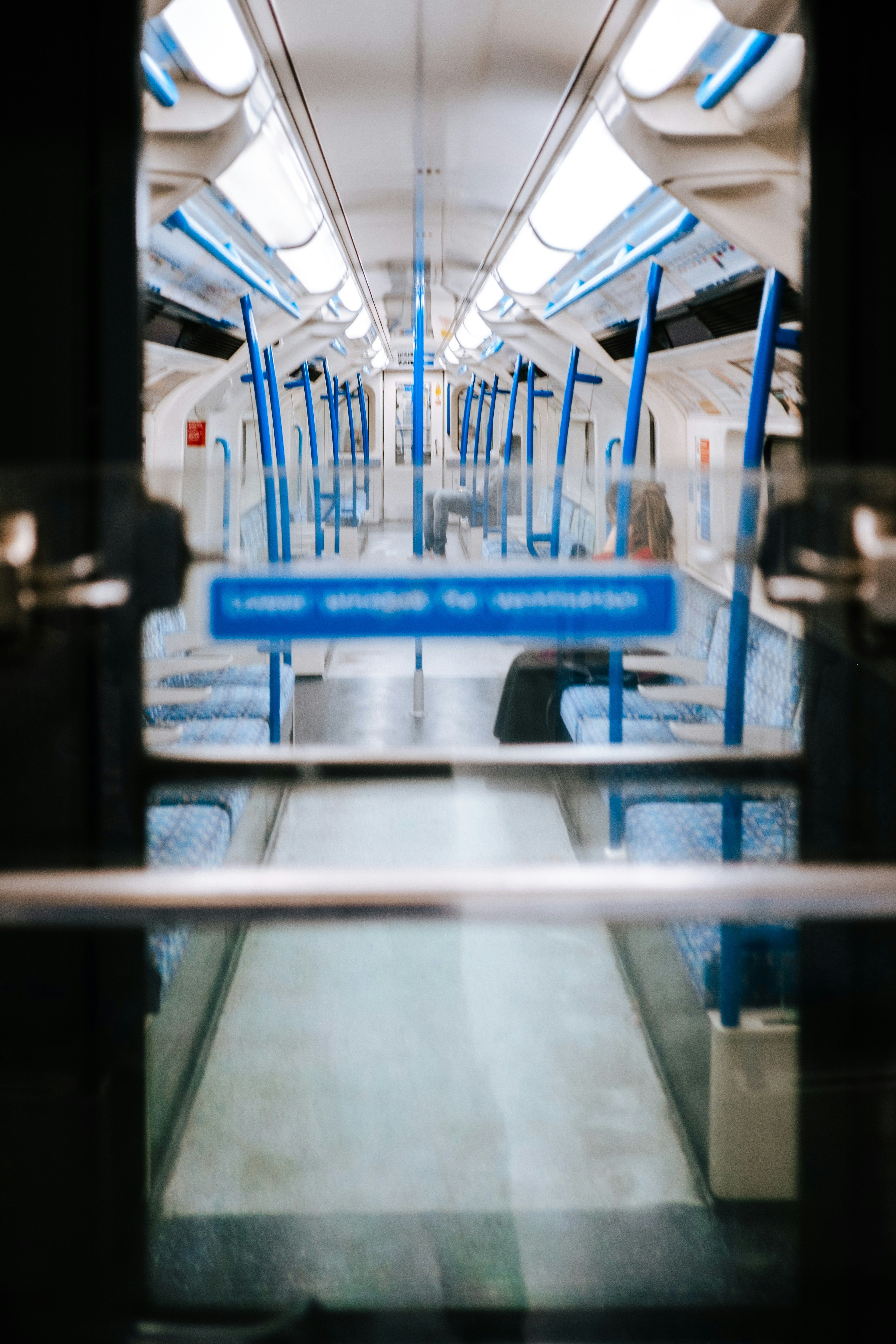 Empty Victoria Line carriage on a London Underground tube