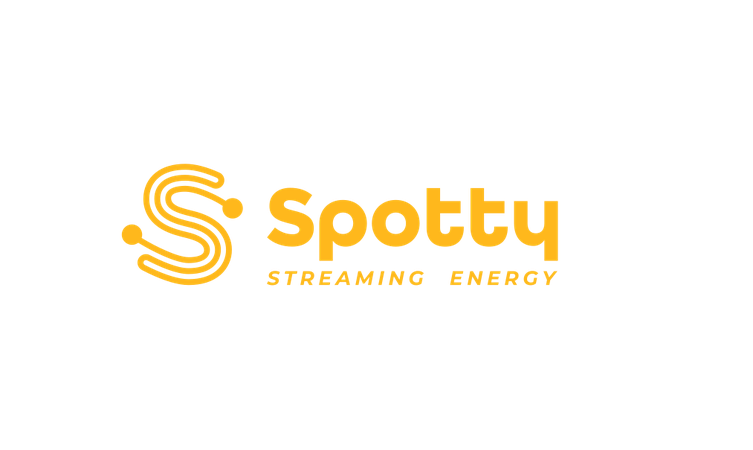 Logo with a stylized "S" and the text "Spotty Streaming Energy" in bold, yellow font on a black background.