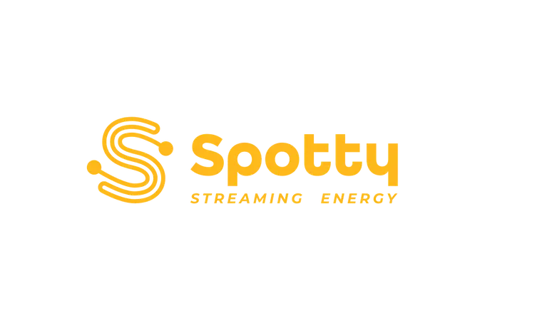 Logo with a stylized "S" and the text "Spotty Streaming Energy" in bold, yellow font on a black background.