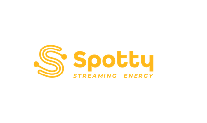 Logo with a stylized "S" and the text "Spotty Streaming Energy" in bold, yellow font on a black background.