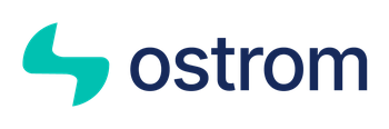 Teal abstract shape next to the word "ostrom" in dark blue on a white background.