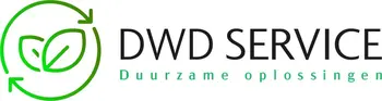 Logo of DWD Service with green leaf and arrows symbol, featuring the text "Duurzame oplossingen" underneath in green.
