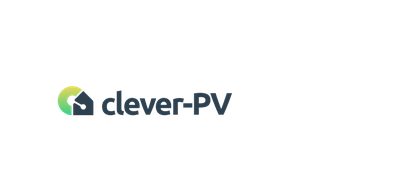 Logo of "clever-PV" featuring a stylized house with a circular gradient from green to yellow in the background.
