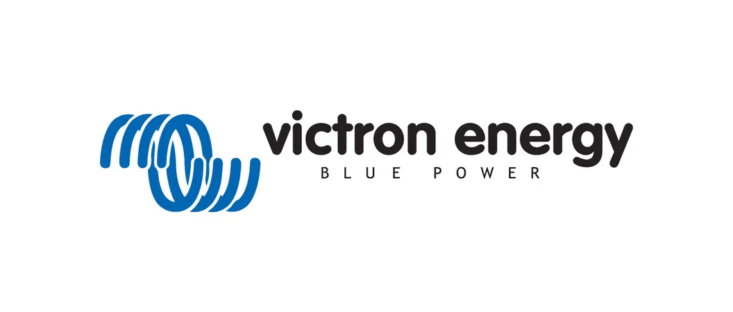 Logo of Victron Energy featuring a stylized blue power symbol and the text "victron energy BLUE POWER" on a white background.