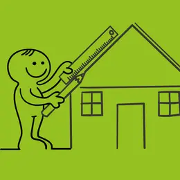 An icon shows a man drawing a house, symbolizing that warm water with photovoltaics should be considered during the planning phase.