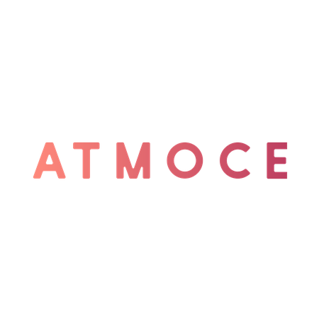 The word "ATMOCE" in pink gradient lettering on a black background.