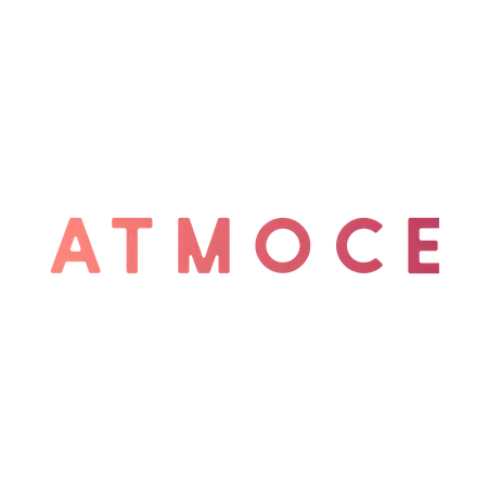 The word "ATMOCE" in pink gradient lettering on a black background.