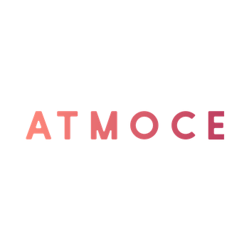 The word "ATMOCE" in pink gradient lettering on a black background.