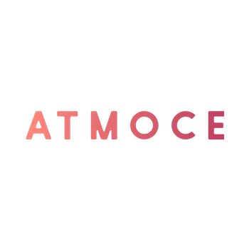 The word "ATMOCE" in pink gradient lettering on a black background.