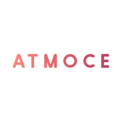 The word "ATMOCE" in pink gradient lettering on a black background.