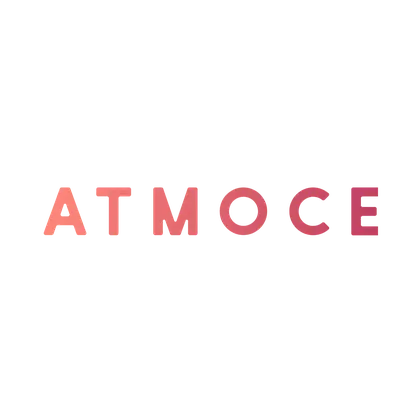 The word "ATMOCE" in pink gradient lettering on a black background.