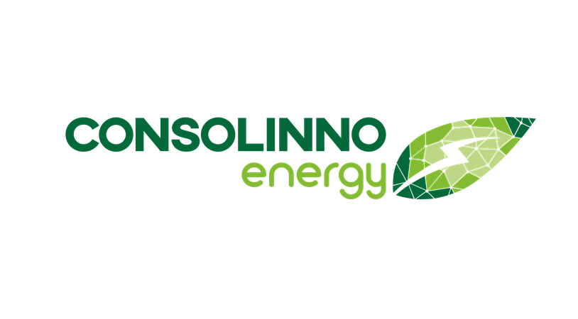 Consolinno Energy logo with green text and a green leaf featuring a white lightning bolt.