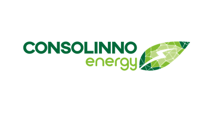 Consolinno Energy logo with green text and a green leaf featuring a white lightning bolt.