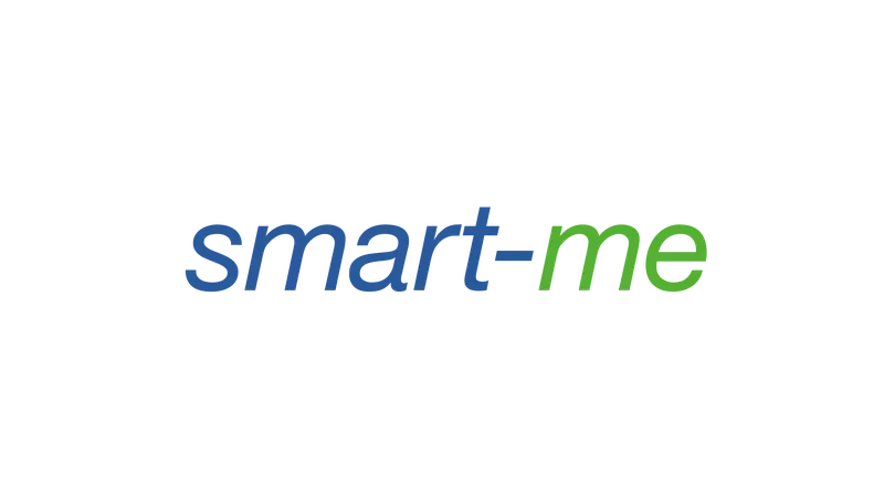 The image shows the logo "smart-me" in blue and green lowercase letters on a transparent background.